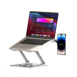 Benriotel Adjustable Laptop Stand with Magnetic Phone Holder for Desk, Ergonomic Foldable Laptop Riser with 360° Rotating Base, Compatible with MacBook Pro, Fits 10-16 Inch Notebook