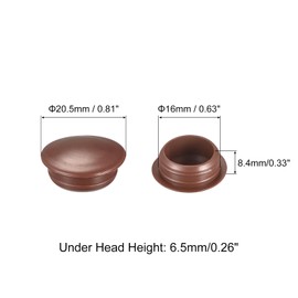 uxcell Screw Hole Plugs, 16mm(5/8") Dia PP Snap in Shelf Button Flush Type Caps for Furniture Cabinet Cupboard, Red-Brown 60 Pcs