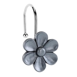 3D Floral Shower Curtain Hooks, 12 Pcs Rust Proof Resin Metal Hooks Shower Curtain Rod Rings, Ideal for Bathroom, Bedroom, Living Room Fun Home Decor (Moonstone Grey