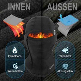 toptrek Winter Balaclava, Windproof, Warm Balaclava for Outdoor Sports, Cycling, Snowboarding, Skiing, Motorcycling, Breathable Ski Mask for Men and Women, Black, black