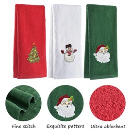 Embroidered Christmas Towels, 3-Pack Gift Set, Christmas Towels Holiday Hand Towel Sets for Bathroom Home Decorative (Red&White&Green, Pack of 3)