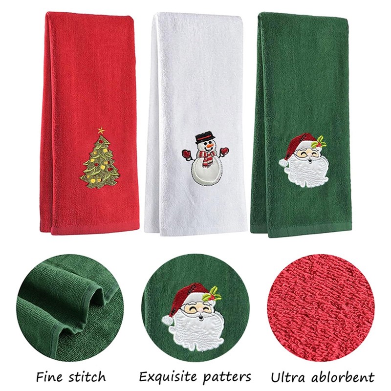 Embroidered Christmas Towels, 3-Pack Gift Set, Christmas Towels Holiday Hand
