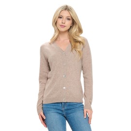 Mariyaab Women's 100% Cashmere Soft Long Sleeve V Neck Button Cardigan (2408, Latte, M)