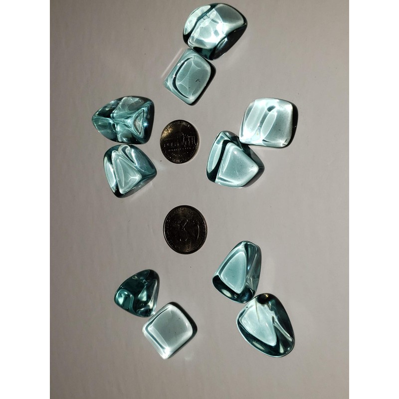 2pc Optical Aqua Blue Obsidian (Man-Made) Medium Tumbled & Polished