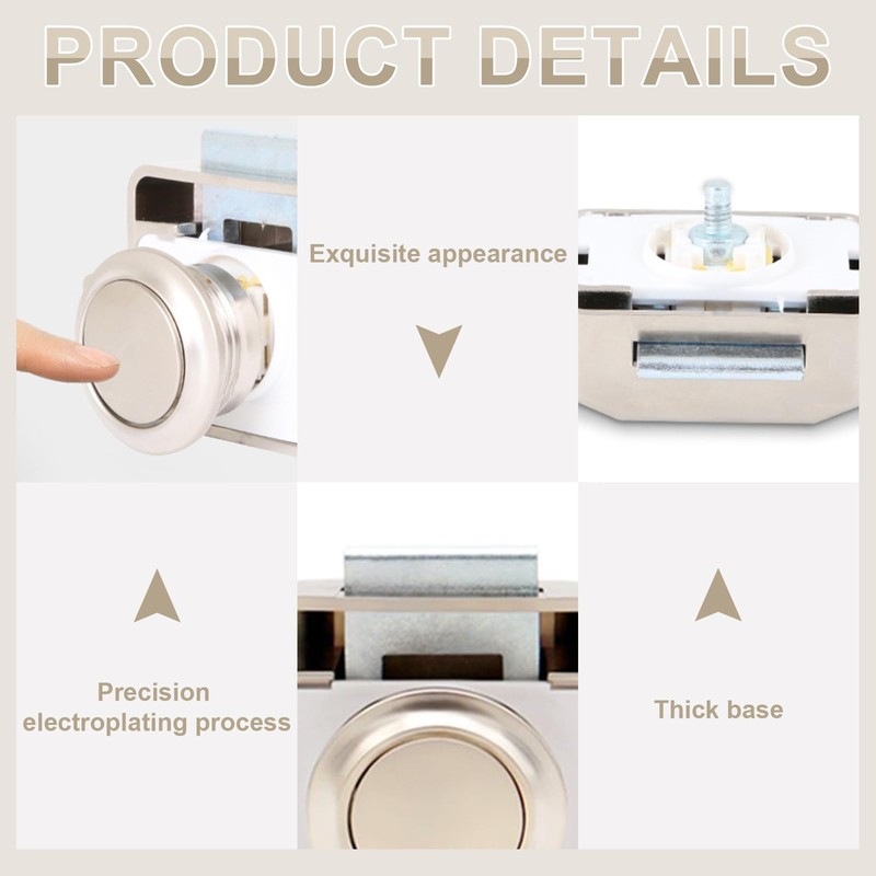 Benaton Pack of 2 Button Furniture Lock, 15-18 mm Push