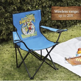 Sakar Margaritaville Folding Tailgate Chair with Wireless Bluetooth Speaker, Beach Chair with Waterproof Wireless Speakers, 5 Hour Playback Time, 20 Foot Bluetooth Range, Cup Holder, Standard