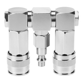 QWORK Air Hose Splitter, 2-Way Air Hose Connector, 1/4 In NPT Swivel 360 Degrees Connectors, Air Compressor Accessories Fittings