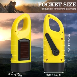 Mudder 6 Pcs Hand Crank Solar Powered Flashlights Emergency Rechargeable LED Handheld Flashlights for Survival Gear Outdoor Sports Camping Hiking Backpack Safety(Green Yellow Black)
