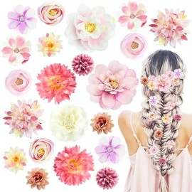 LAPOHI 21 Pcs Flor de Seda Pinza para El Cabello Mujer Estética Boho Rosa Floral Pasadores para El Cabello Hecho A Mano Rosa Bride Barre Accesorios para El Cabello Boda