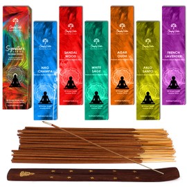 Simply Vedic Signature Incense Sticks Gift Set | 120 Natural Hand-Rolled Non-Toxic Agarbatti with Holder | Sandalwood, Nag Champa, Oudh, Palo Santo, Lavender, Sage | Aromatherapy Meditation Pooja Home