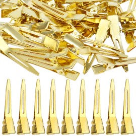 50pcs 1.75 Inches Single Prong Curl Clips Metal Alligator Hair Pins Duckbill Hairpins Professional Hairclips for Hair Extensions Salon Styling, Golden