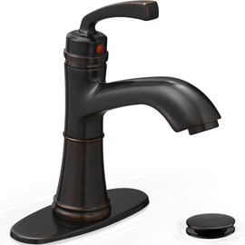 HEYMYTAP Brass One Hole Bathroom Faucet, 4 Inch Oil Rubbed Bronze Bathroom Faucets 3 Hole, Bathroom Sink Faucet Single Handle, Vanity Sink Faucet with Deck Plate, Pre-Installed Hoses, Pop-up Drain