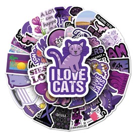 Purple Stickers for Girls, Cats, Cute Vinyl for Children, Vsco Stickers, Pack of 50