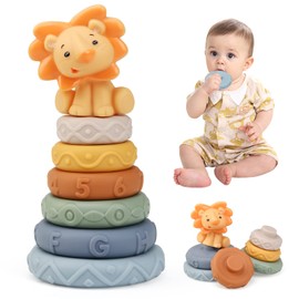 LEADSTAR Baby Stacking Toy, Baby Toy Motor Skills Toy Montessori Sensory Toy Building Blocks Nesting Circle Building Circle Teething Ring Gifts for 3 6 9 12 Months Baby Toddler Boys Girls