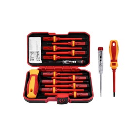 13-Piece VDE Insulated Magnetic Screwdriver Set, 1000V Rated, Interchangeable Handle with 12 Bits, Storage Case
