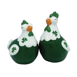 Royal Tara Irish Ceramic Salt and Pepper Shaker Set of 2 Green Hens Shamrock Bone China Kithenware Ireland 3.1"