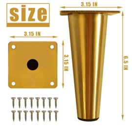 FENGFU 6.5IN Gold Furniture Legs,4 Pack Modern Round Furniture Replacement Legs Metal Table Legs for for Table Cabinet, Chair, Dresser,Armchair,Verified Lab Test Supports +2000 Pounds