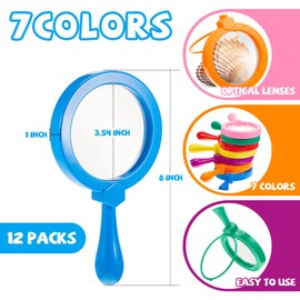 Set of 12 Magnifying Glass with Stand Easy Grasp Jumbo Magnifiers 3X Magnification Exploration Science Kits Magnifier Toy Preschool Learning Toys for Play Teaching Reading Book Map Insect