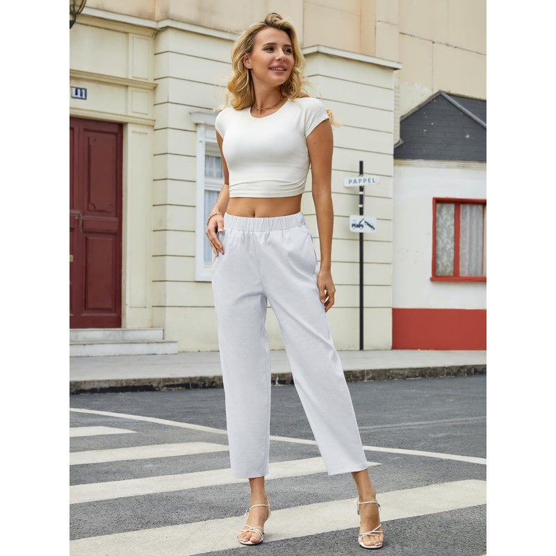 JEKAOYI Womens Casual Summer Straight Leg Pants Elastic High Waist