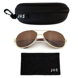 J+S Premium Military Style Classic Aviator Sunglasses, Polarized, 100% UV protection for Men Women (Large Frame - Gold frame/Brown Lens)