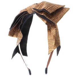 Thin Ribbed Layered Bow Headband For Women and Girls-Gold