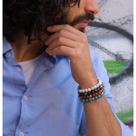 10:10 Elastic bracelets with natural stones 8 mm, Stainless Steel Stone, Wood.