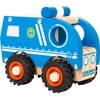 Small foot ambulance made of wood, blue