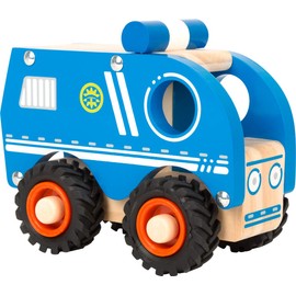 Small foot ambulance made of wood, blue