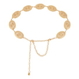 Womens Western Belts Metal Chain Belt Country Cowgirl Belt Waist Chain Y2K Boho Concho Belt Gold-A M