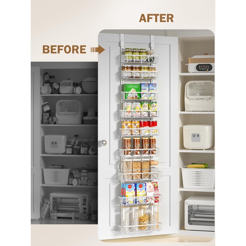 Delamu Narrow 9-Tier Over the Door Pantry Organizer, Adjustable Pantry