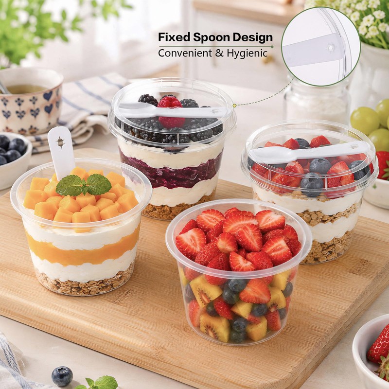 50Set 8OZ Plastic Cups with Lids,Dessert Cups with Spoon,Clear Pudding