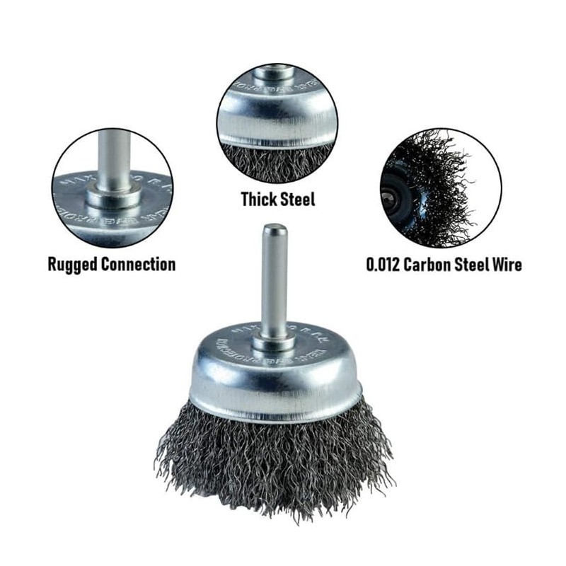 9 Piece Drill Wire Brush Set, 6mm Round Shank, Steel