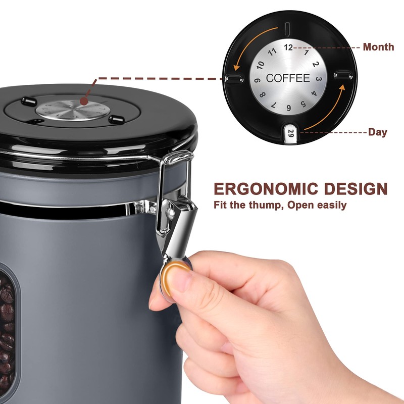 ROCKY&CHAO Airtight Stainless Steel Coffee Canister 1.8 L Coffee Beans