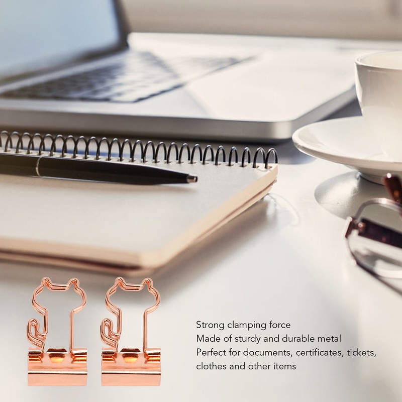 100 Pcs Binder Clips Metal Hollow Cat Shape Rose Gold