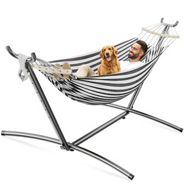 ANAGOO Double Hammock, Heavy Duty Portable, 500 lb Weight Capacity, Perfect for Both Indoors and Outdoors, 2 Person Hammock with Carrying Bag, Black White