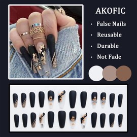 AKOFIC Press on Nails Long French Artificial Nails Coffin Nails for Sticking with Jelly Nail Glue, White Pink Nude Ballerina Acrylic Fake Nails for Women and Girls Pack of 24