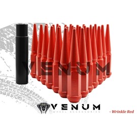 20 Pc Powder Coated Wrinkle Red Spike Lug Nuts | M14x1.5 | 4.5 inch Tall | 1 Piece Construction | Compatible with Dodge 2009 SRT SXT + More