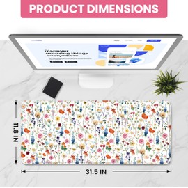 Large Mouse Pad for Desktop, Cute Desk Mat Pad Protector for Work & Gaming, Aesthetic Pretty Anti-Slip Laptop Blotter Cover for Office School Home Supplies, Wildflowers, 31.5" x 11.8"