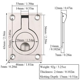 2 Pcs Flush Ring Plull Handle Hatch Locker with Screws, 304 Stainless Steel Boat Locker Cabinet Hidden Handle Recessed Furniture Boat Hatch Latch (L)