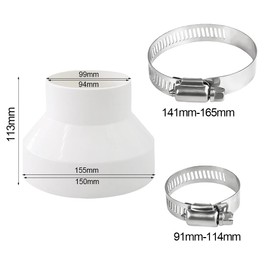 Gotetiso Exhaust Hose Adapter 150 mm to 100 mm Round Pipe Adapter with 2 Stainless Steel Hose Clamps Duct Reducer Pipe Reducer Exhaust Adapter Reducer Connector for Ventilation Pipe Fan