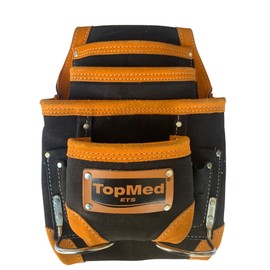 TOPMED ETS Versatile Tool Bag, Heavy Duty Leather Bag with Multiple Pockets for Electricians, Barbers, Plumber Construction & Factory Workers. Professional Grade (‎Master 10 Pocket Pouch)