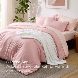 Bedsure Queen Comforter Set Pink, 8 Pieces Prewashed Queen Size Bed in a Bag with Soft Fleece Bed Blanket, Down Alternative Bedding Set for All Seasons, Sheets, Pillowcases & Shams