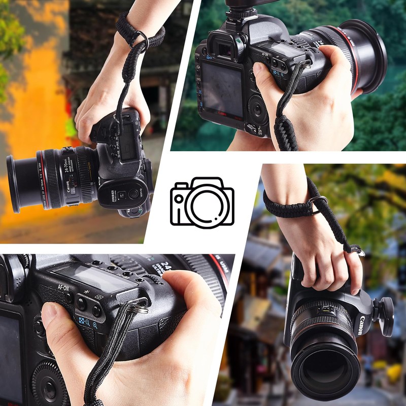 Camera Wrist Strap for Photographers (Black+Green)