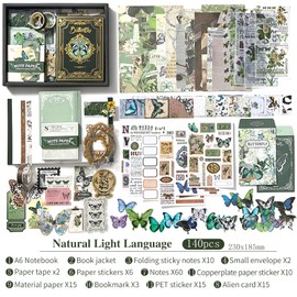 YumSur Scrapbook Accessory Set, Scrapbooking Paper Aesthetic with A6 Grid Notebook, Scrapbooking Stickers, Decorative Writing Paper, DIY Gift for Girls and Women, Greeting Cards (Green Butterfly)