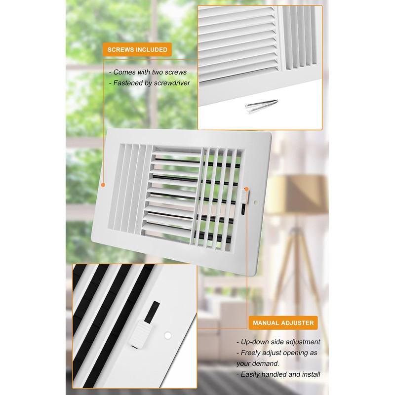 Ceiling Register, FanGoFast 3-Way ABS Sidewall Ceiling Air Vent w/Manual
