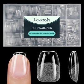 LEYKOSH Puntas de uñas Leykosh extra cortas con forma de ataúd, 15 tamaños, 330 unidades, transparentes.