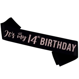 PYQWA It’s My 14th Birthday Sash,Fourteen Birthday Sash Decor,Glitter 14 Years Old Gifts for Girl,Happy Birthday Party Decorations