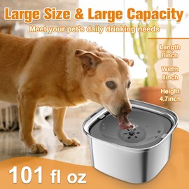 Decflow 3L Dog Water Bowl, Slow Drinking, Stainless Steel, No Spill, Large Dogs, Cat