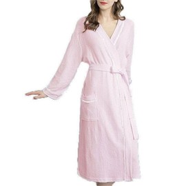 Mettclasi Men's Lightweight Waffle Robe, Unisex Cotton Blend Mid-Length Bathrobe Spa Robe for Men or Women - Size S, Pink