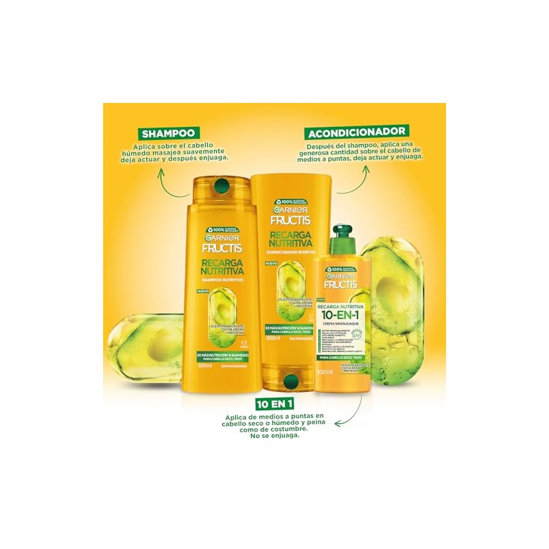 Garnier, Fructis Crema Para Peinar 10 En 1 Recarga Nutritiva,